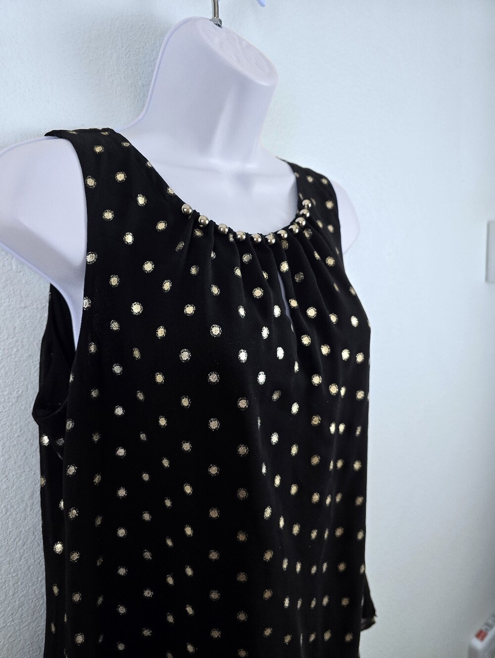 White House Black Market Black & Gold Metallic Polka Dot Embellished Blouse - S - Picture 8 of 16